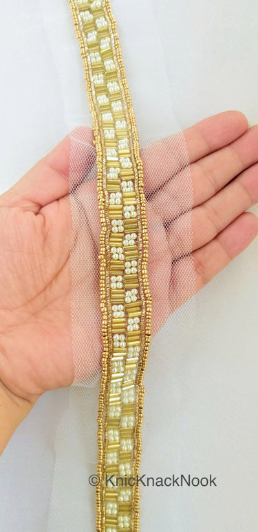 Wholesale Gold Beaded Trim, Pearl Trim, Embroidered Lace Trim